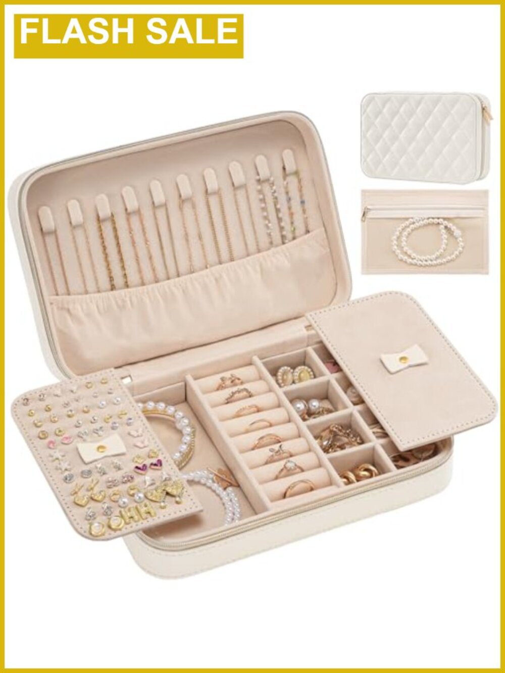 PU Dual-Zipper Travel Jewelry Organizer with Mirror and Dividers